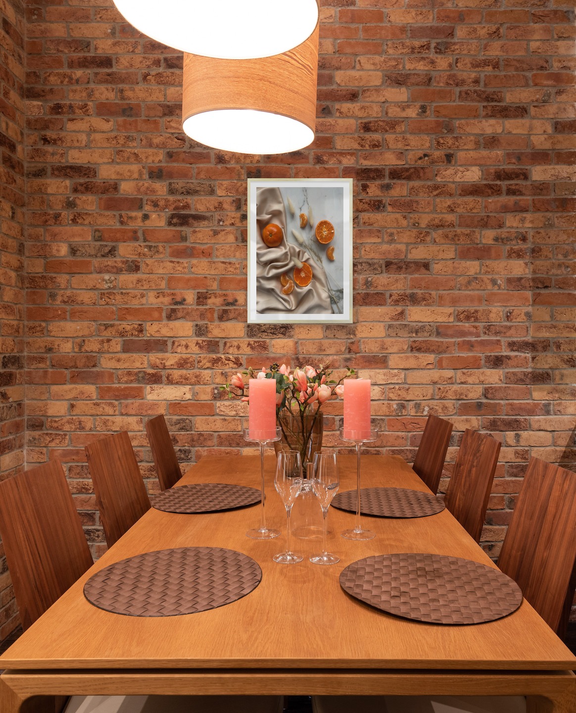 Gallery wall with picture frame in gold in size 50x70 with print "Oranges"