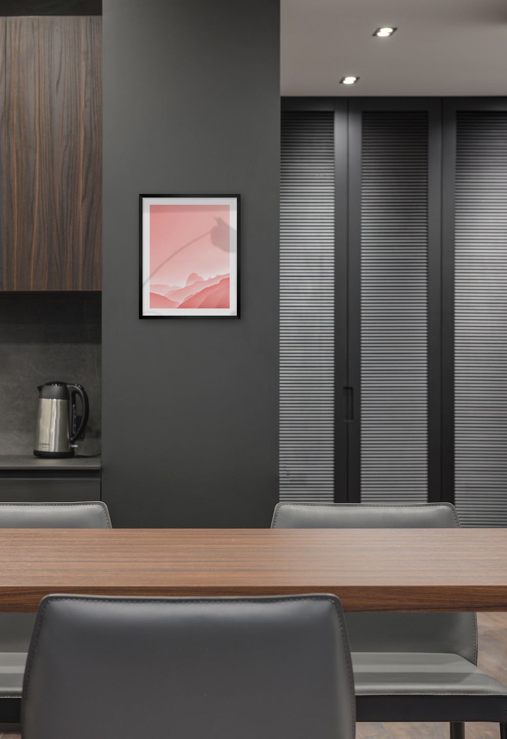 Gallery wall with picture frame in black in size 40x50 with print "Pink sky"