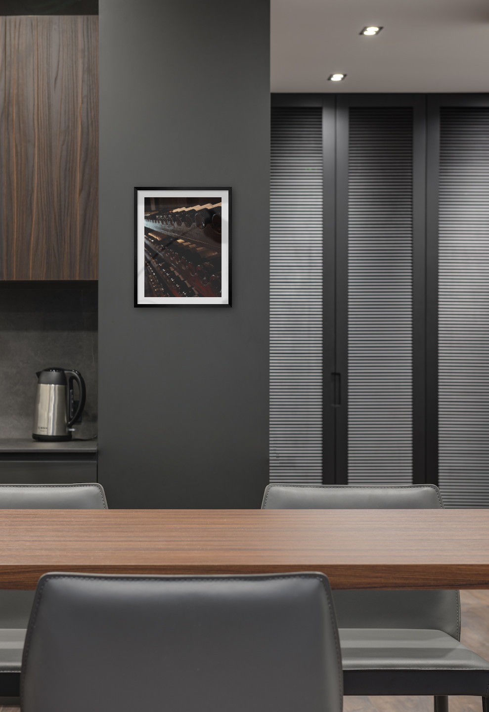 Gallery wall with picture frame in black in size 40x50 with print "Wine storage"