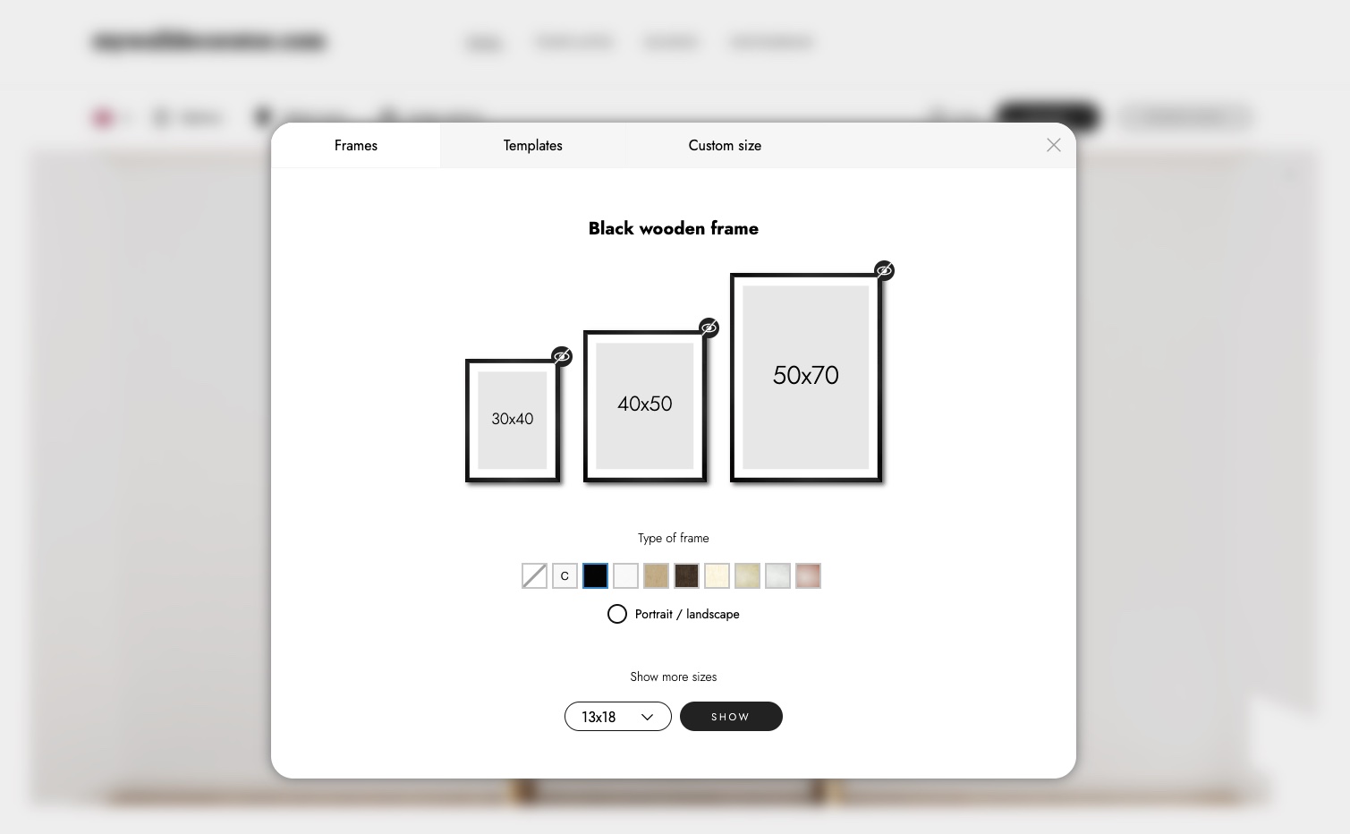 Picture of the picture frame select in the picture frame tool