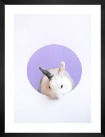 Gallery wall with picture frame in black in size 30x40 with print "Rabbit in purple circle"