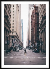 Gallery wall with picture frame in black in size 50x70 with print "Man walking across the street"