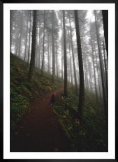 Gallery wall with picture frame in black in size 50x70 with print "Forest road"