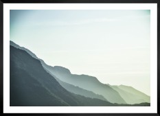 Gallery wall with picture frame in black in size 50x70 with print "Foggy mountain"