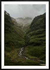 Gallery wall with picture frame in black in size 50x70 with print "Stream in valley"