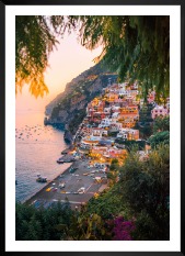 Gallery wall with picture frame in black in size 50x70 with print "City by the sea"