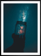 Gallery wall with picture frame in black in size 50x70 with print "Jar in front of space"