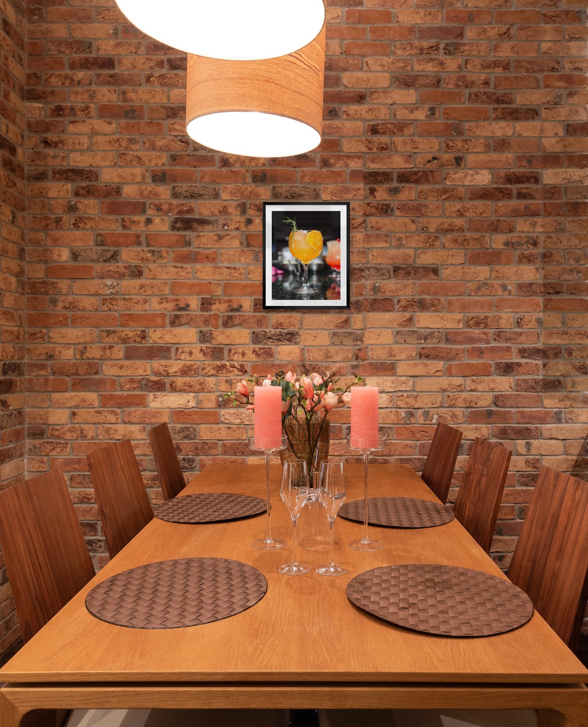 Gallery wall with picture frame in black in size 40x50 with print "High orange drink"