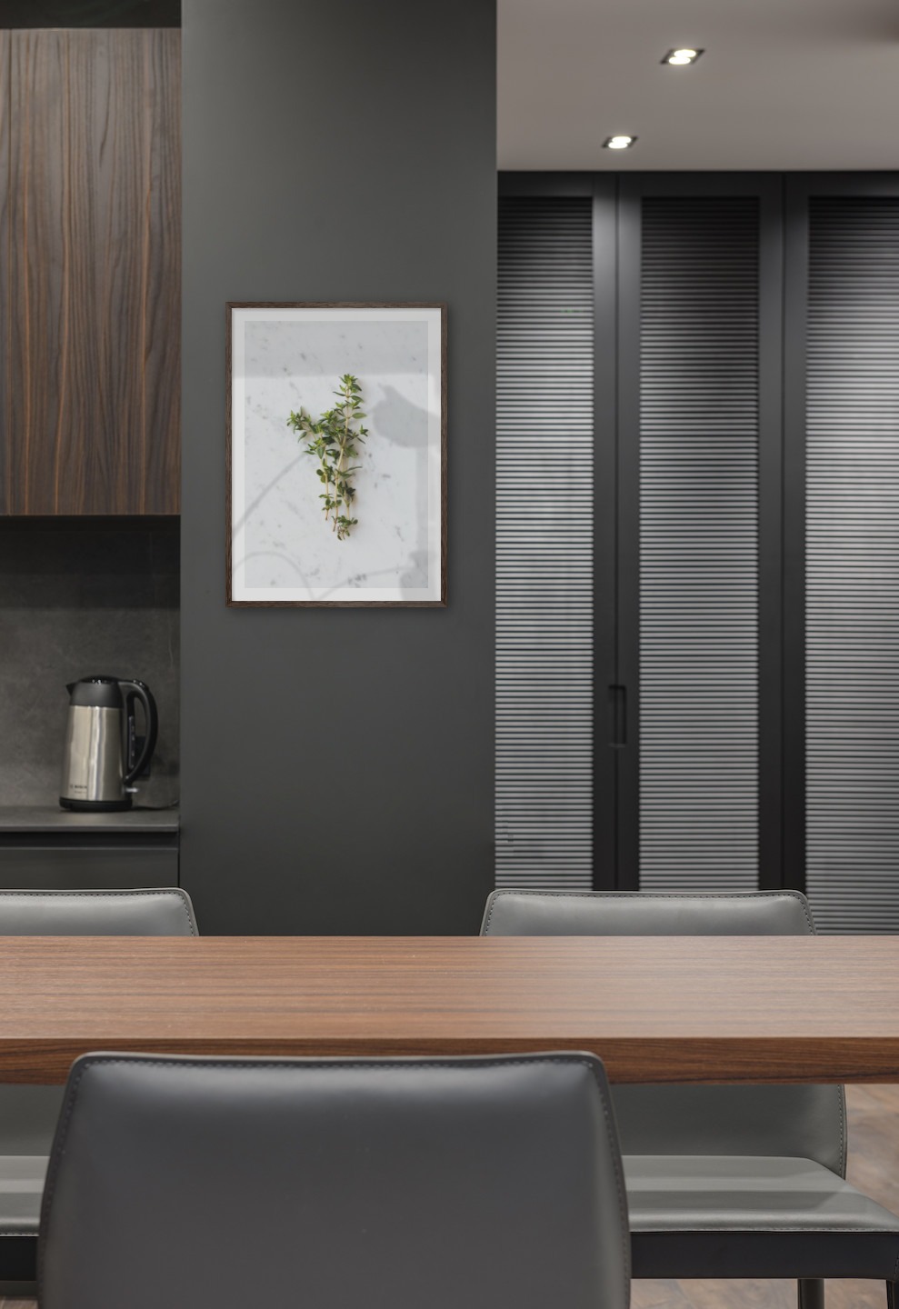 Gallery wall with picture frame in dark wood in size 50x70 with print "Herbs"
