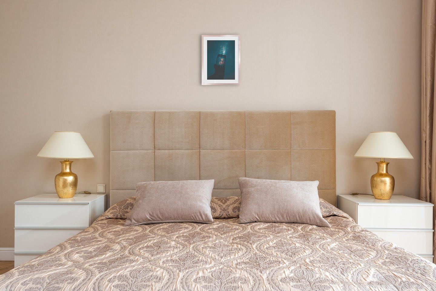 Gallery wall with picture frame in copper in size 30x40 with print "Jar in front of space"