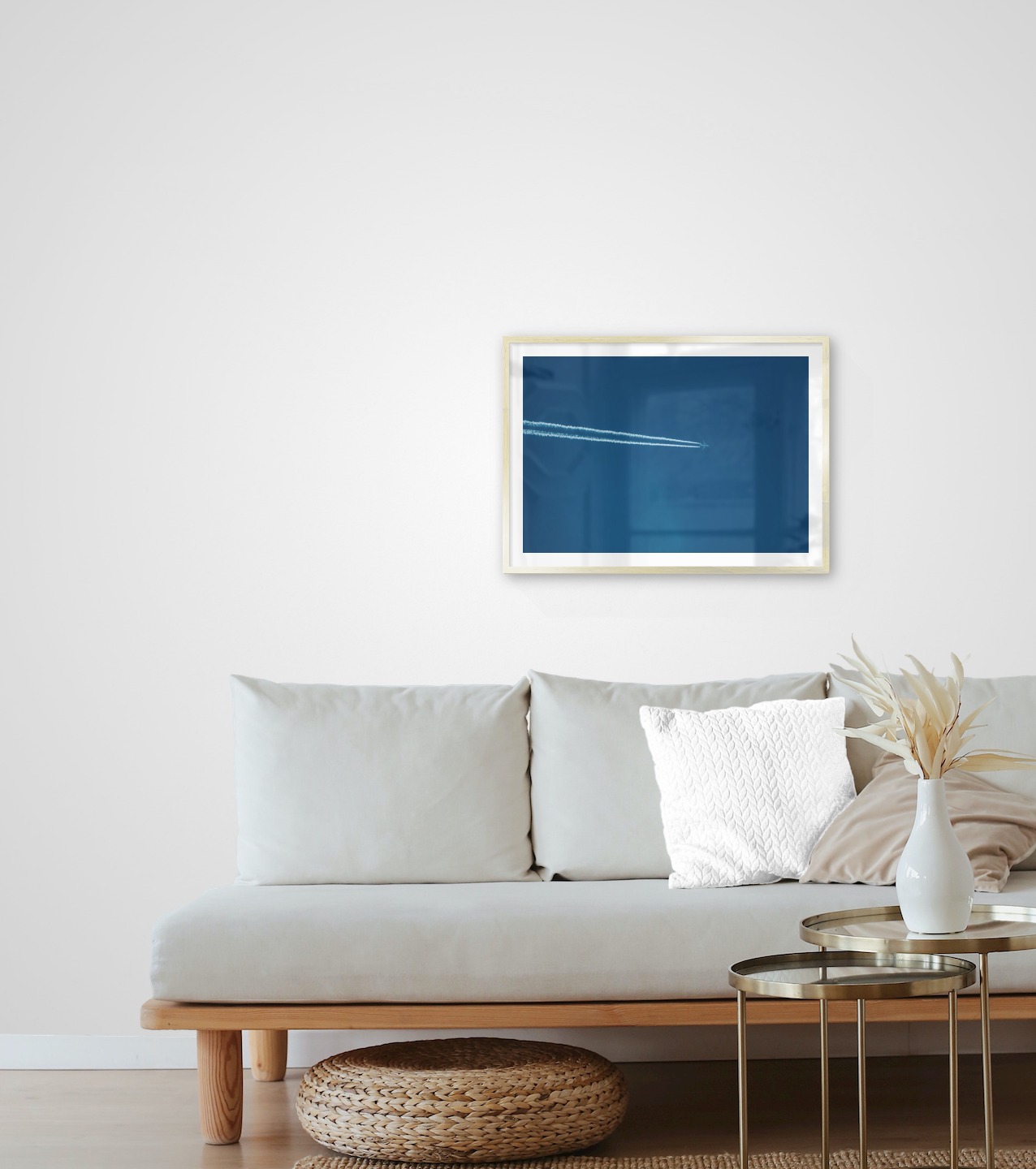 Gallery wall with picture frame in gold in size 50x70 with print "Airplanes in the air"