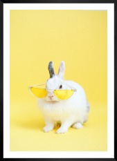 Gallery wall with picture frame in black in size 50x70 with print "Rabbit with glasses"