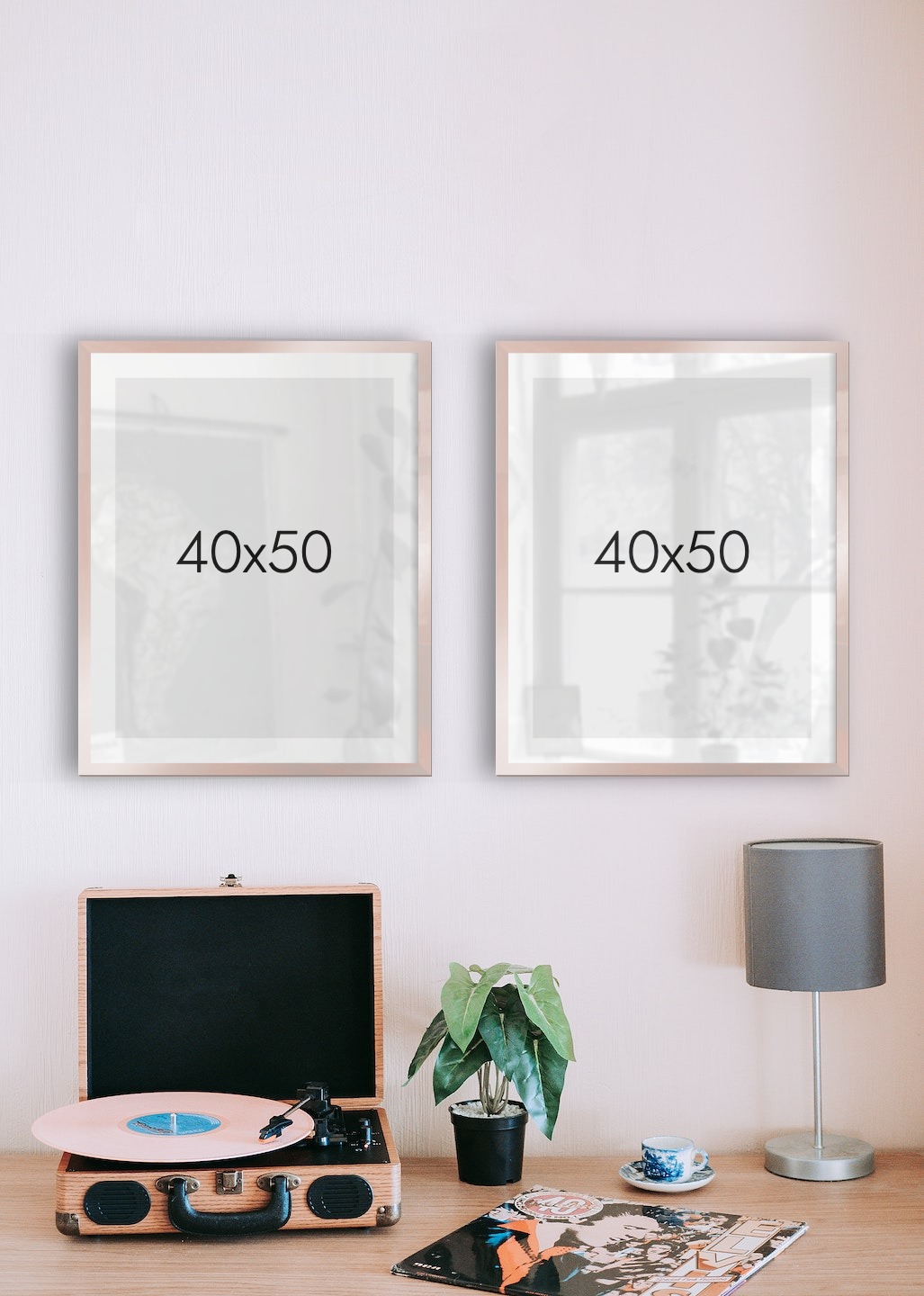 Gallery wall with picture frames in copper in sizes 40x50