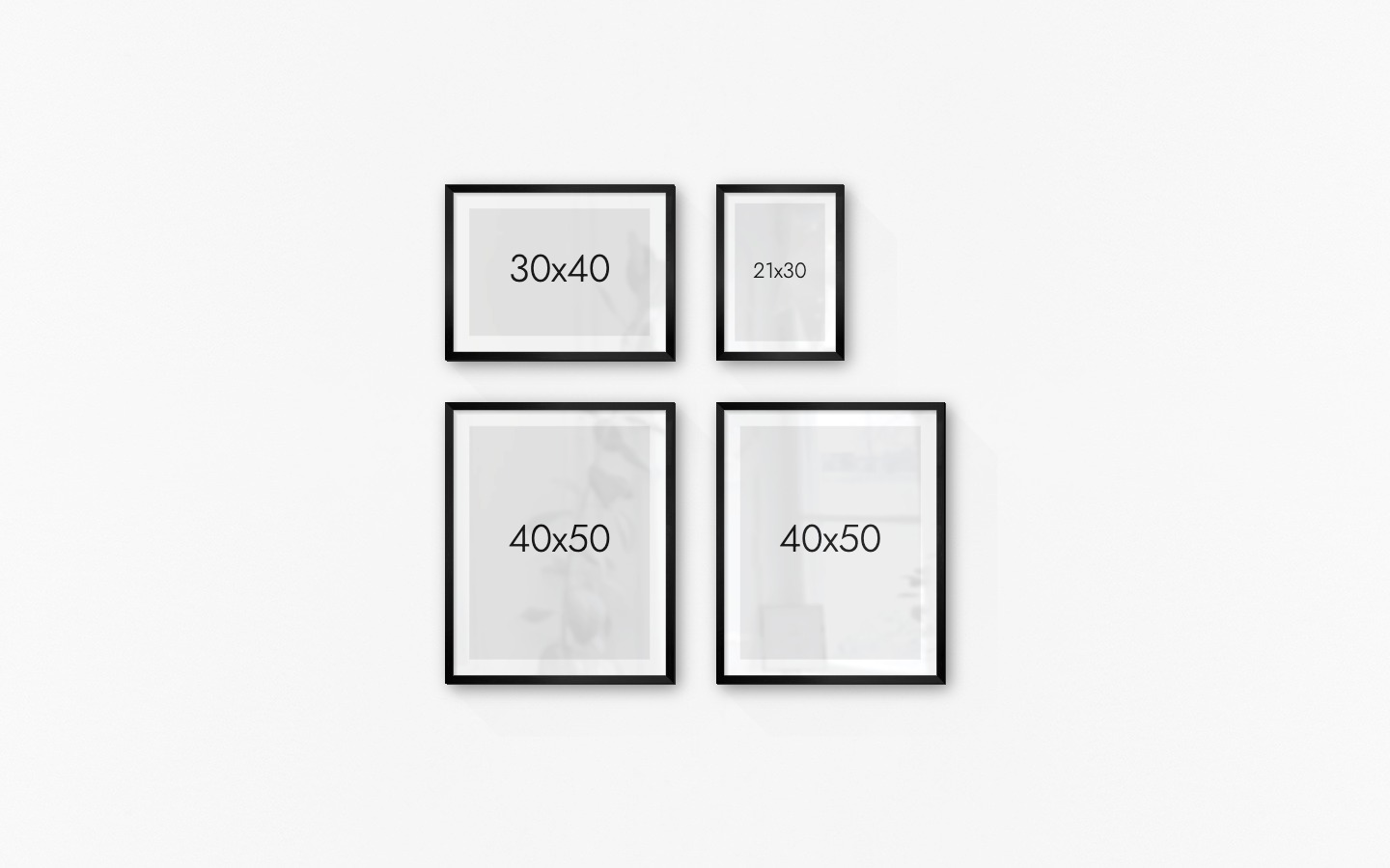 Gallery wall with picture frames in black in sizes 40x50, 30x40 and 21x30