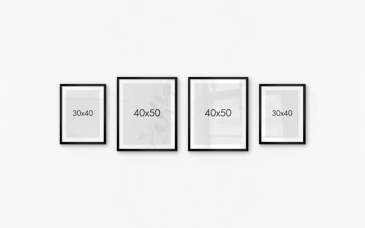 Gallery wall with picture frames in black in sizes 30x40 and 40x50
