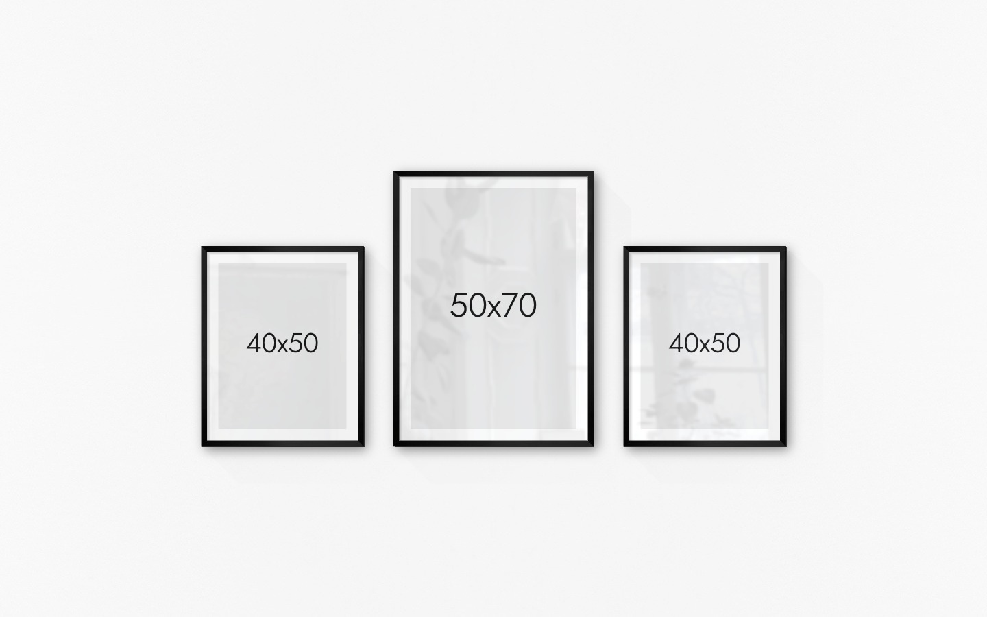 Gallery wall with picture frames in black in sizes 40x50 and 50x70
