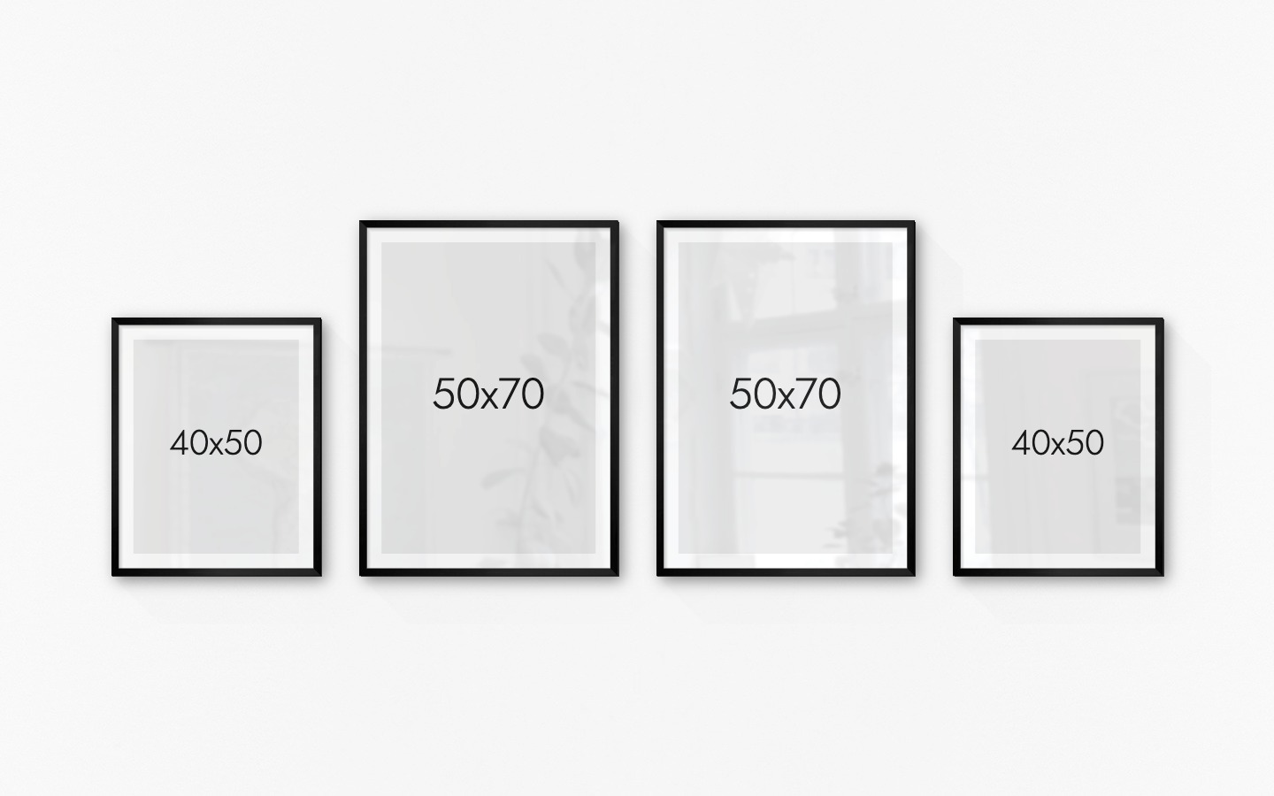 Gallery wall with picture frames in black in sizes 40x50 and 50x70