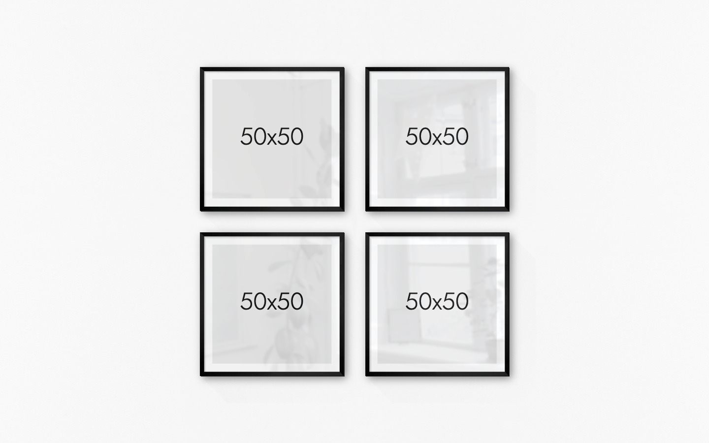 Gallery wall with picture frames in black in sizes 50x50