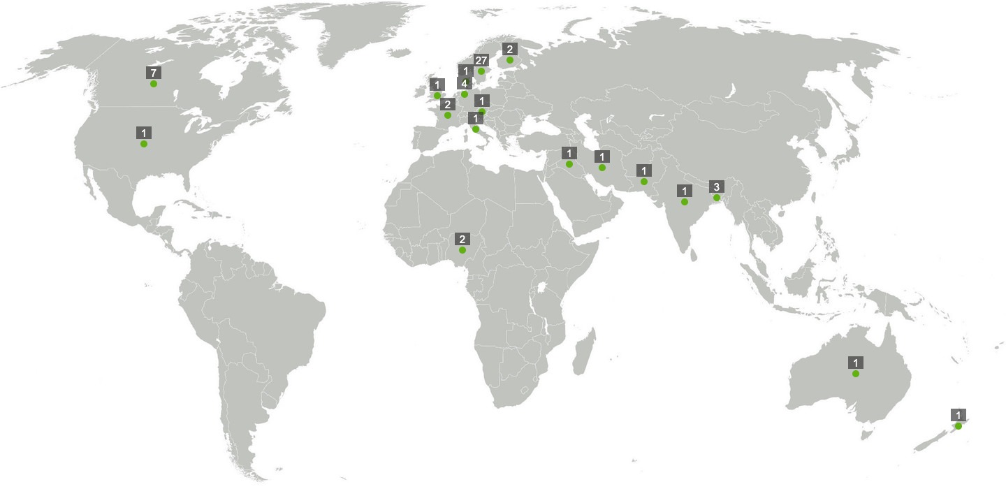 World map with artists and their posts that are shared on this page